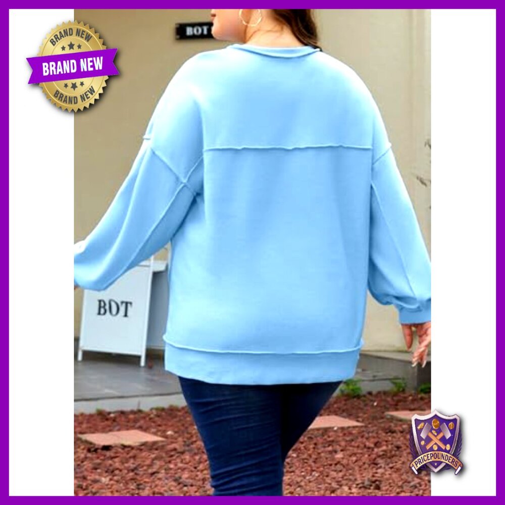 Plus Size Oversized Button Henley Sweatshirt Long… - image 2